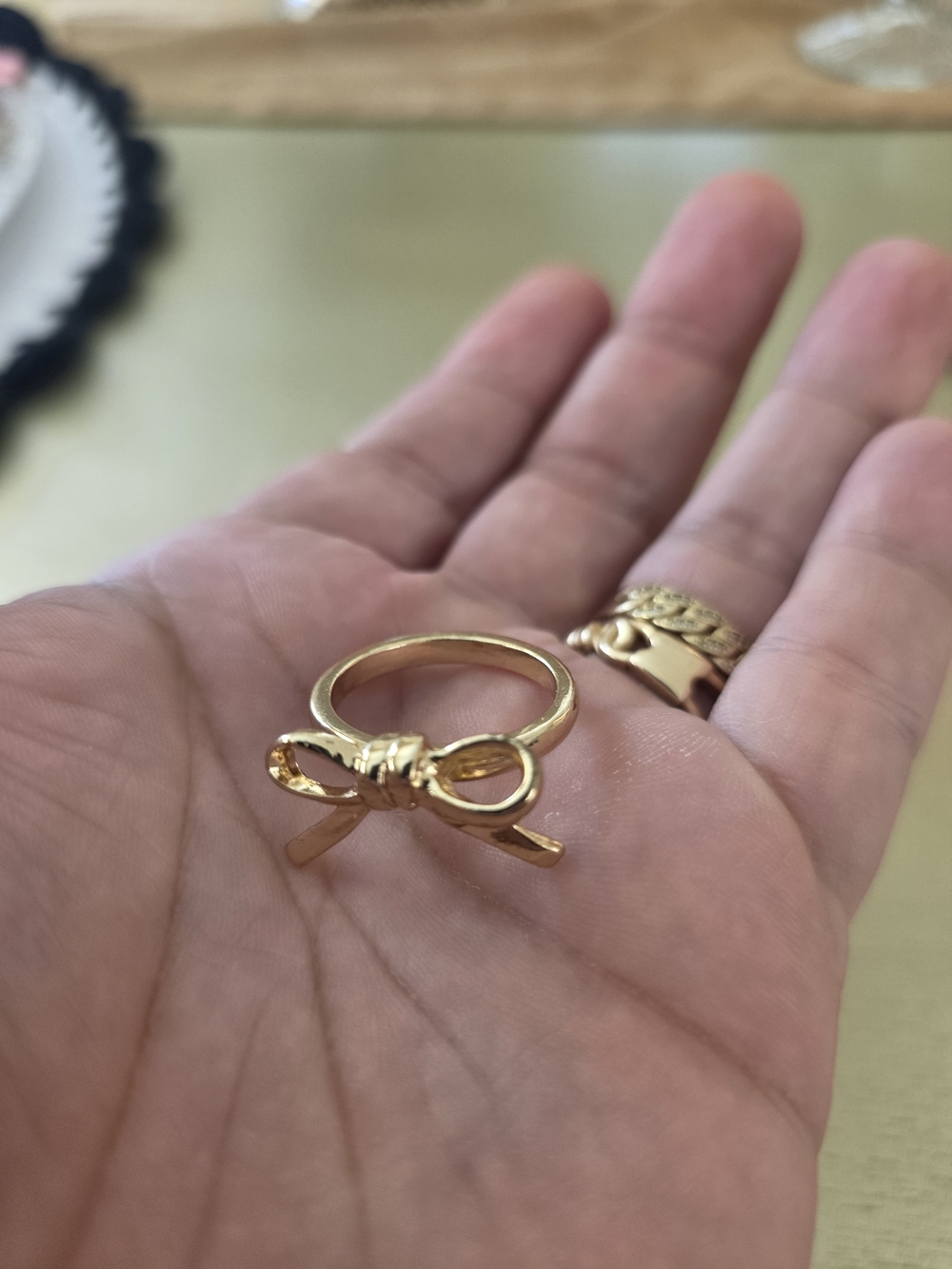 Gold Ribbon Bow Accent Ring - Women Jewelry